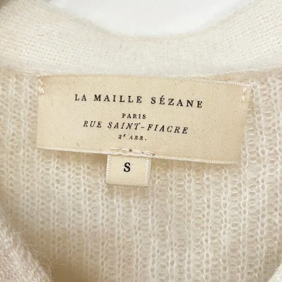 EUC Sezane Willy Mohair Alpaca Henley Sweater Ecru Small - Picture 6 of 8